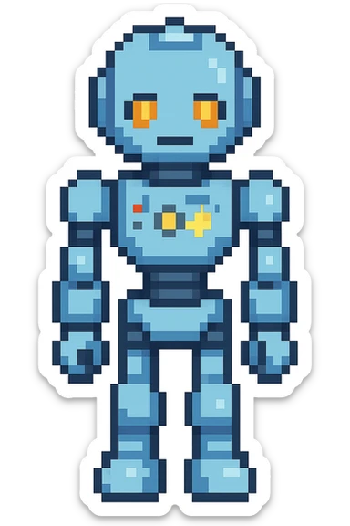 Change the blue color to a different shade for the blue AI robot, keep the pixel art style, no background. The pixel art style is pixelated and blocky with limited colors. sticker