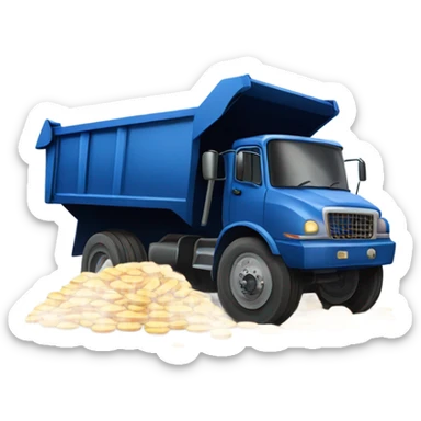 A dump truck carrying hockey pucks with a broken hockey stick sticker