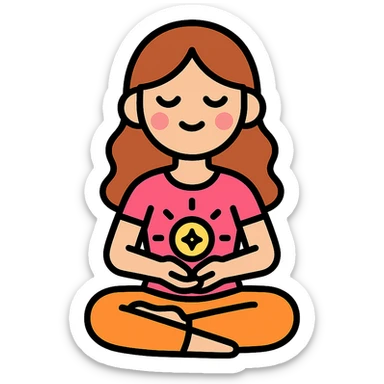 cute feminine girl in lotus pose holding glowing energy, detailed vector style with shadows and highlights, transparent background sticker