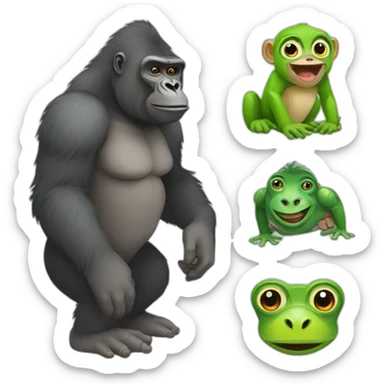 gorilla and frog and baboon sticker