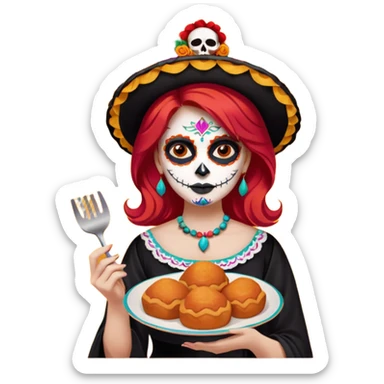 Día de muertos cabello rojo pan de muerto papel picado sticker