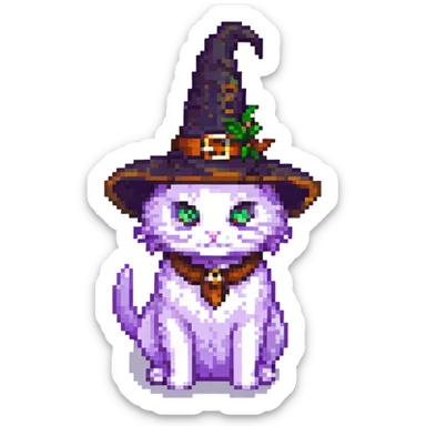 purple witch cat pixel art sticker
