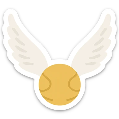 Golden Snitch, cute and simple, no outlines, color filled style. Top-down flying angle, wings long and curved upward, wings with expressive shadows and simple texture, no background. sticker