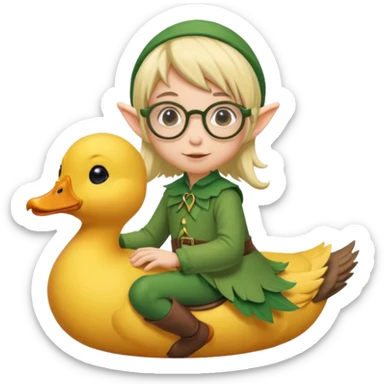 tiny forest elf blode hair with round glasses riding a duck sticker