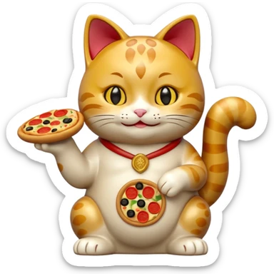 maneki neko offering pizza sticker