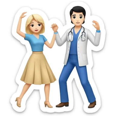 couple dancing full body a doctor black hair  woman blonde sticker