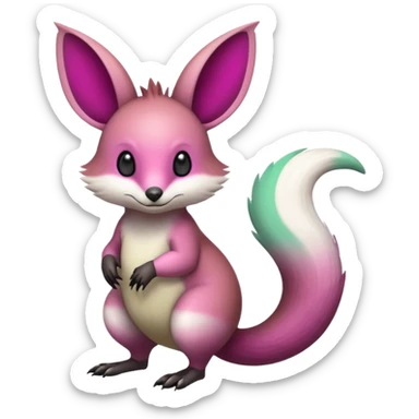 Green-Magenta-gradients Minccino-Emolga-Numbat-Sergal-fusion-hybrid-animal-creature, full body sticker