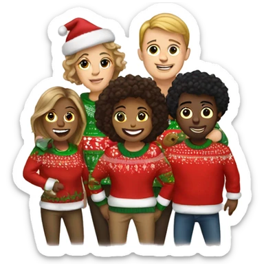 Group of friends wearing Christmas sweaters sticker