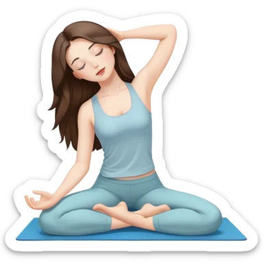 beautiful pale brunette girl with long hair doing yoga with eyes closed sticker