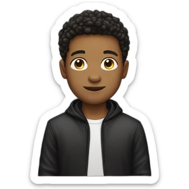young guy with a black jacket and t-shirt sticker