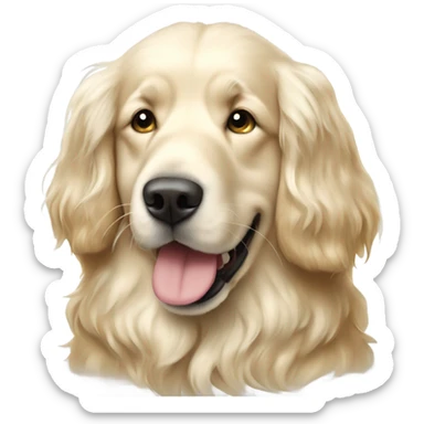 White English cream long haired curly golden retriever with honey pot sticker