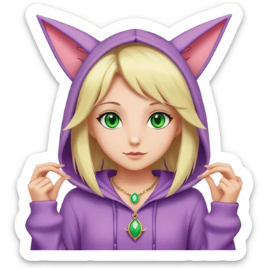 Can you make a blond girl with green eyes in an espeon Onesie with a red necklace sticker
