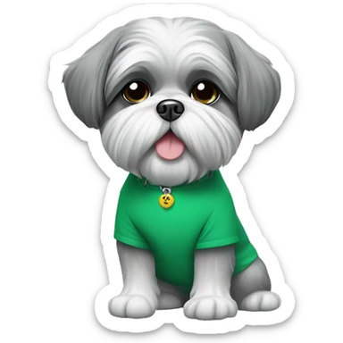 Grey Shih Tzu wearing green shirt  sticker