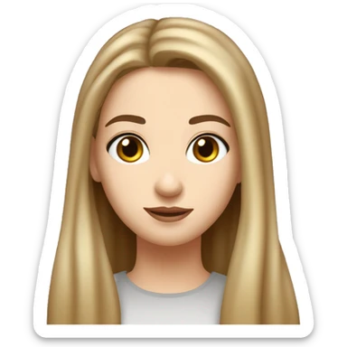 White girl slim long face dark brown hainr hazel eyes long chin hair on the forehead and pony tail wide eyes  sticker