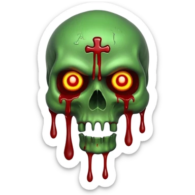 Green skull with blood and glowing eyes in the style of your bleeding skull art sticker