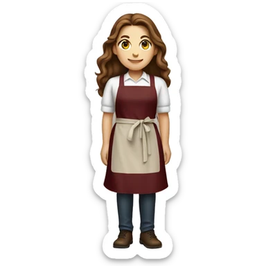 full length white girl with long brown hair wearing maroon apron sticker