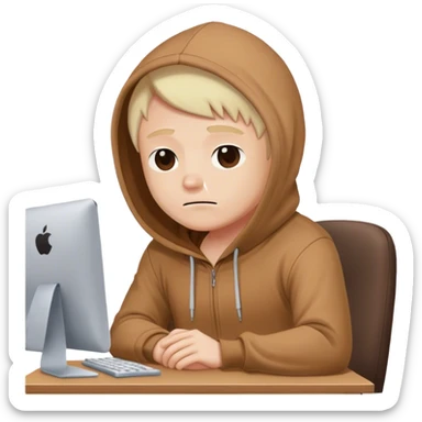 Wojak wearing a brown hoodie sitting on his office day trading sticker