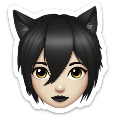 emo cat girl black eyes black hair sticker