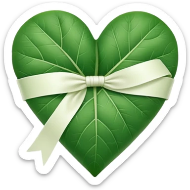  "A minimalist, stylized heart-shaped green leaf with a gentle, curved white bandage or ribbon wrapped around the center. The design should look warm and nurturing. Flat, clean emoji style for natural healing. Transparent background." sticker