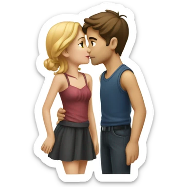 A tall very handsome boy kissing a girl on the lips  sticker