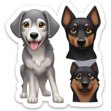 Grey Wolf with brown Daschhund and black Minpin like friends sticker