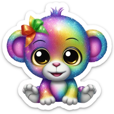 Lisa frank sparkly rainbow baby monkey with heart sticker