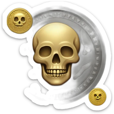 A coin with detailed patterns with a small skull in middle sticker