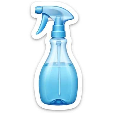 transparent plastic spray bottle filled with light blue liquid, clean trigger top, ergonomic shape, soft curves, slight shine, clarity and freshness, no label, no cloth, no window, closed spray bottle, soft lighting, subtle shadows, emoji scale sticker