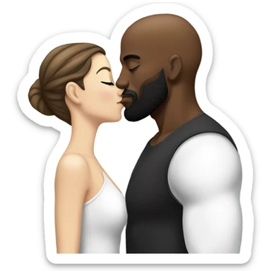 White brunette kissing muscular black bald man with beard sticker