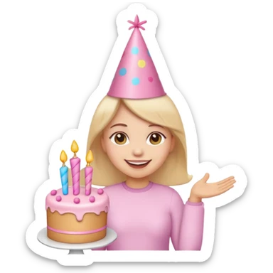 birthday girl emoji with cute baby pink font and a cake sticker
