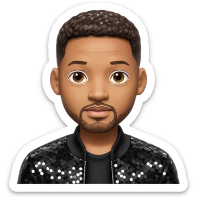 Will Smith with dark brown hair, black sequin outfit sticker