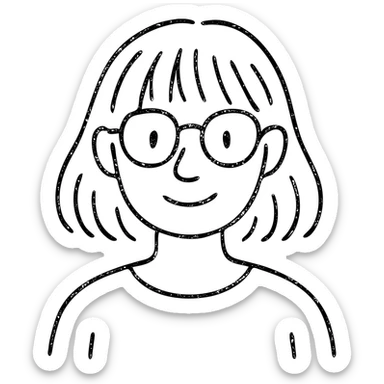 mujer con flequillo y gafas dibujo a mano sticker