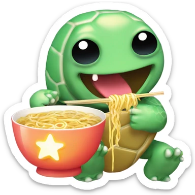 Kawaii neon star glitter turtle eating ramen emoji    sticker
