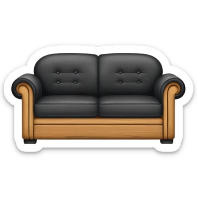 Minimalistic flat vector icon, iOS style, thin black contour on white background. Old sofa divided into two halves: one side worn out and shabby, the other side new and modern. Clean, no text, no shadows. sticker
