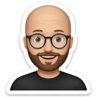 emoji just face 32-year-old white man, bald with a brown beard, wearing round black glasses sticker