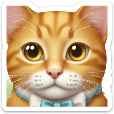 innocent eyed ginger tabby cat with a white bow  sticker