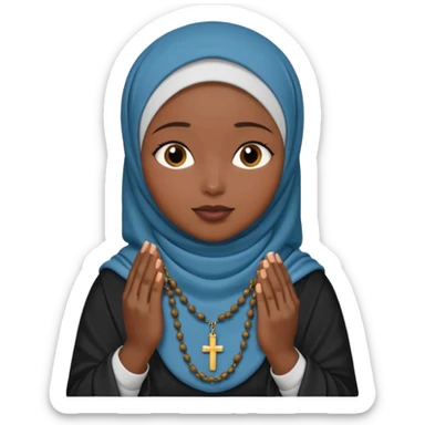 darkskin muslim black woman praying with hijab on and rosary sticker