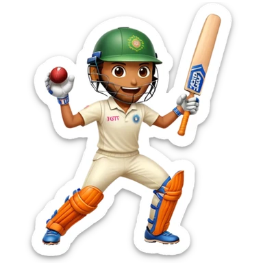 Cinematic Realistic Cricket Pop Culture Emoji, depicted with a dynamic, action‚Äêpacked scene capturing the spirit of India's beloved sport rendered with vibrant textures and energetic lighting. sticker