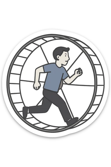 Uomo che corre dentro la ruota del criceto sticker