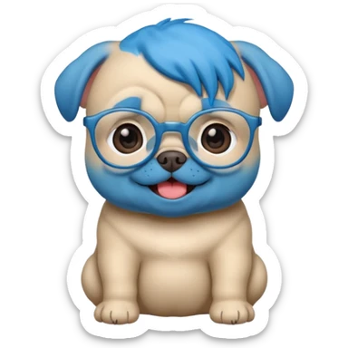 blue haired baby pug wearing glassess sticker