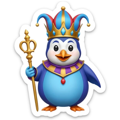 crazy colorful pudgy penguin jolly joker, medieval, vintage, court jester, mac os icon, blue color sticker