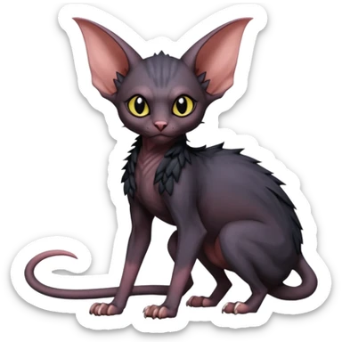 Black dark dull Swoobat-Noibat-Sphynx-Lykoi-Fakémon-fusion, full body sticker