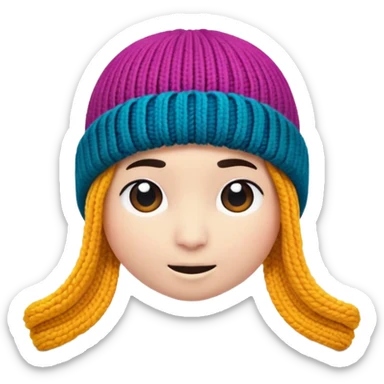 A 3D cartoon knitted wool beanie hat with visible yarn loops, vibrant color, soft lighting, Memoji-style rendering. sticker