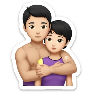 buff korean Man black hair hugging girl with black pixie cut  sticker