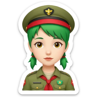 green haired scout girl with red uniform sticker