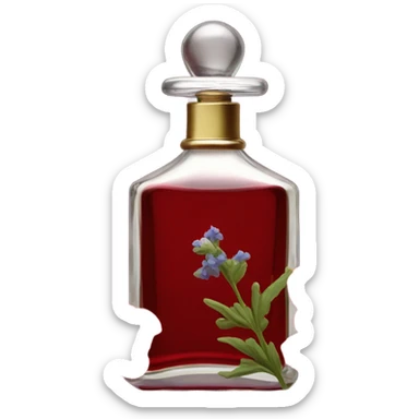 Dark red vintage French style perfume bottle with red delphiniums sticker