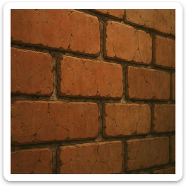 close-up of a brick wall in ghibli style, detailed red and brown bricks, rough texture, visible mortar, natural lighting, slight weathering, cracks, shallow depth of field sticker