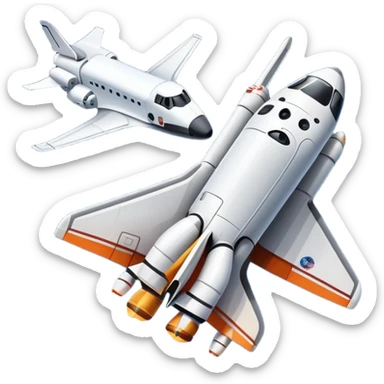 An icon featuring a space shuttle and an airplane against a starry sky, symbolizing aerospace technology. The design includes rocket boosters and satellite orbits, representing the exploration of space and advanced aviation. Transparent background sticker