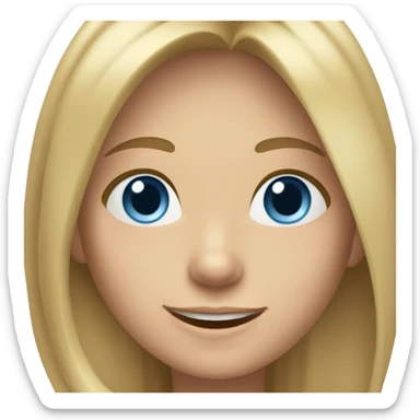 A girl with big, blue eyes, shoulder-length straight light hair, smiling sticker