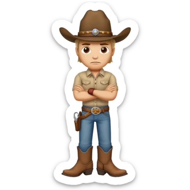 Angry person with arms crossed wearing a cowboy hat and boots sticker